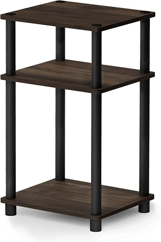 Furinno Just 3-Tier Turn-N-Tube End Table / Side Table / Night Stand / Bedside Table with Plastic Poles, 1-Pack, Columbia Walnut/Black 1