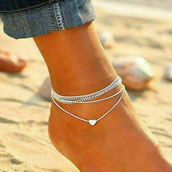 Fashion Love Heart Ankle Bracelet Foot Chain Silver White Women Anklet Gifts 1