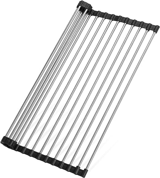Roll Up Dish Drying Rack, Over Sink Drying Rack 304 Stainless Steel Foldable Drain Rack for Kitchen Sink Counter Utensils Vegetables and Fruits (17.5''X13.4'') 1