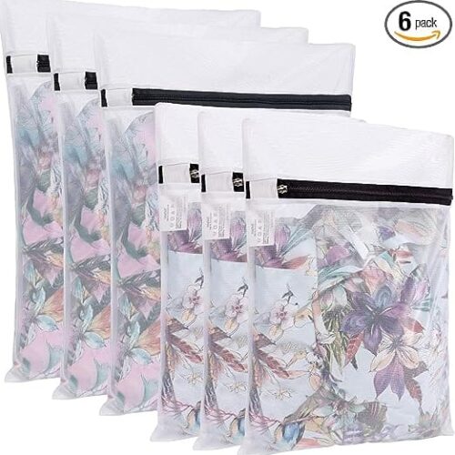 Set of 6 Mesh Laundry Bags with Zip Lock-3 Large & 3 Medium for Laundry,Blouse, Hosiery, Stocking, Underwear, Bra and Lingerie, Travel Laundry Bag