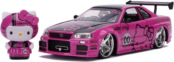 Hello Kitty 1:24 2002 Nissan Skyline GT-R (BNR34) Die-Cast Car & Hello Kitty Figure, Toys for Kids and Adults 1