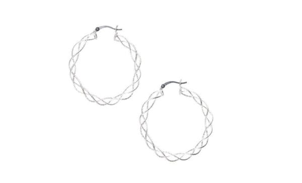Jewelry Women Black & White Twisted Hoop 925 Sterling Silver Earrings 1