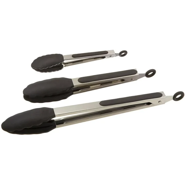 1-2.webp Set of 3 Heavy Duty, Non-stick, Stainless Steel Kitchen Red Tongs (7, 9, 12 Inch) for Barbeque, Cooking, Grilling Turner - A Serving Set for Your Kitchen