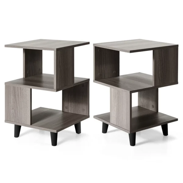 Gymax 2 PCS Nightstand Set Modern Side End Table Storage Shelf Grey 1