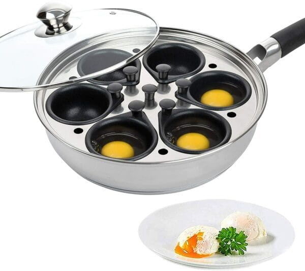 Egg Poacher Pan - Stainless Steel 6 Egg Non Stick Egg Poacher & Silicone Spatula 1