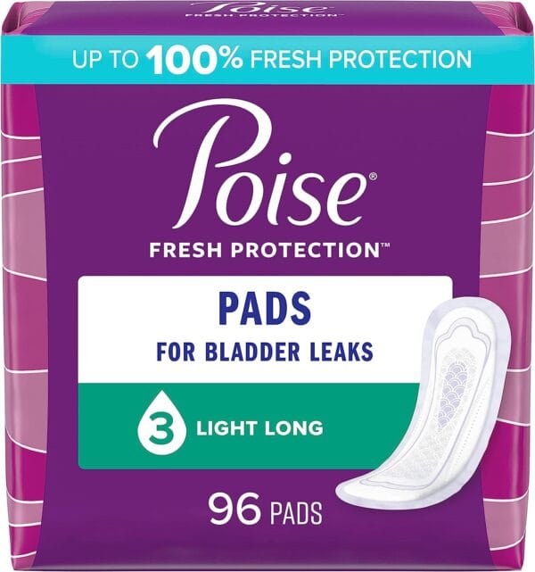 Poise Incontinence Pads & Postpartum Incontinence Pads, 3 Drop Light Absorbency, Long Length, 96 Count (4 Packs of 24) 1