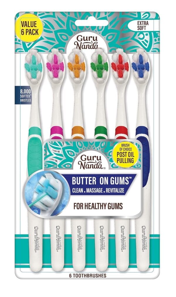 GuruNanda Butter On Gums Toothbrush with 8000+ Softex Bristles - Ultra Soft Toothbrush for Sensitive & Receeding Gums - Ergonomic Rubber Handle & Multi-Directional Bristles for Whiter Teeth - 6 Count 1
