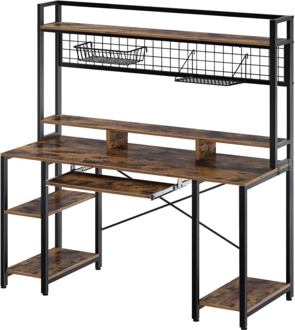 Rolanstar Computer Desk with Hutch and Keyboard Tray, 55" Office Desk with Storage Shelves, Studying Writing Desk Workstation for Home Office, Rustic Brown 1