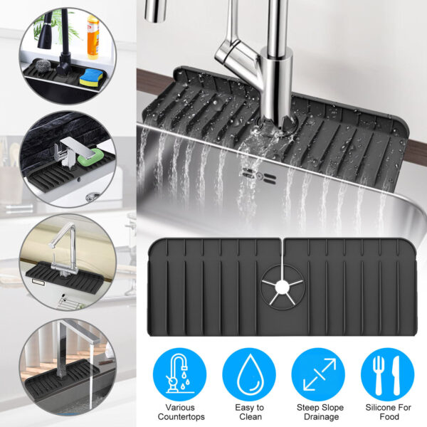 1 Silicone Faucet Mat Sink Splash Guard Slip Kitchen Drain Pad Handle Drip Catcher