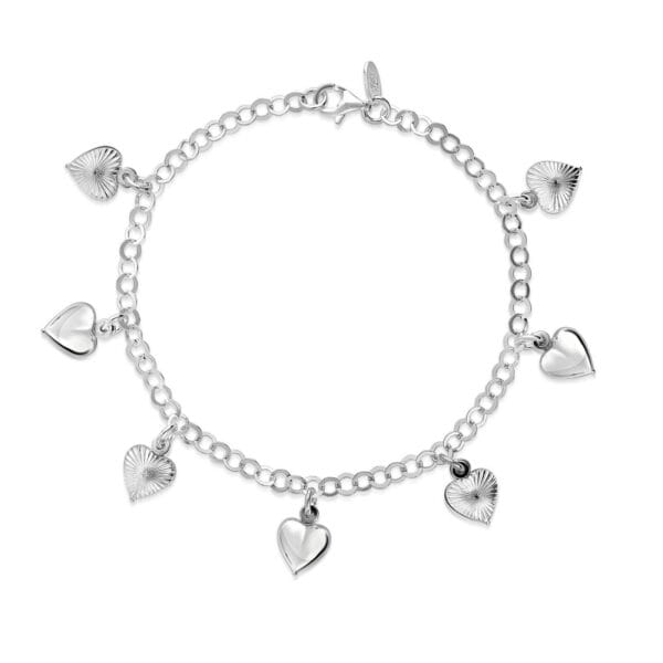 Italian 925 Solid Sterling Silver Puffed Heart Charm Anklet 10" For Women 1
