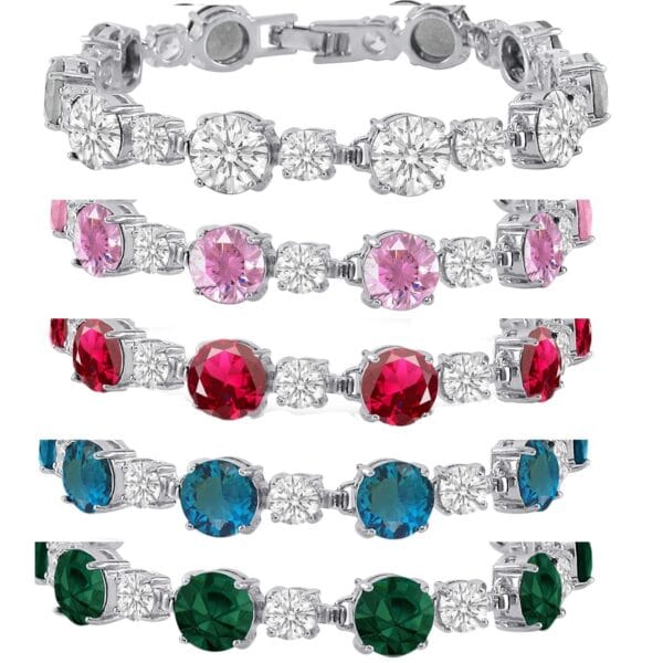 Silver Plated CZ Tennis Bracelet - 8mm & 5mm Cubic Zirconia Stones ~Choose Color 1