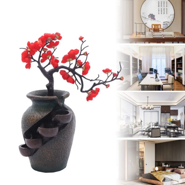 Flower Vase Waterfall Fountain Tabletop Indoor Water Fountain Feng Shui Decor