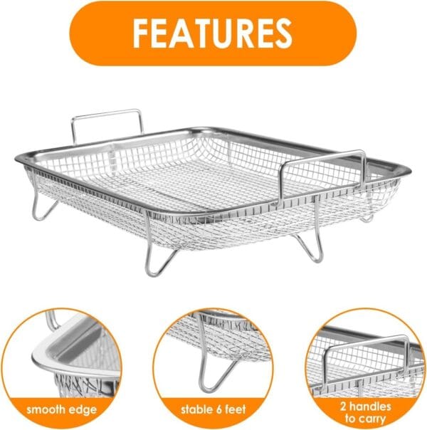 2pc Air Fryer Basket For Oven Stainless Steel Grill Basket Non-stick Mesh Basket 3