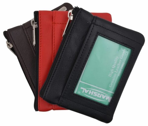 Genuine Leather Coin Change Purse With Front ID Window & Key Ring 710 Assorted c 1