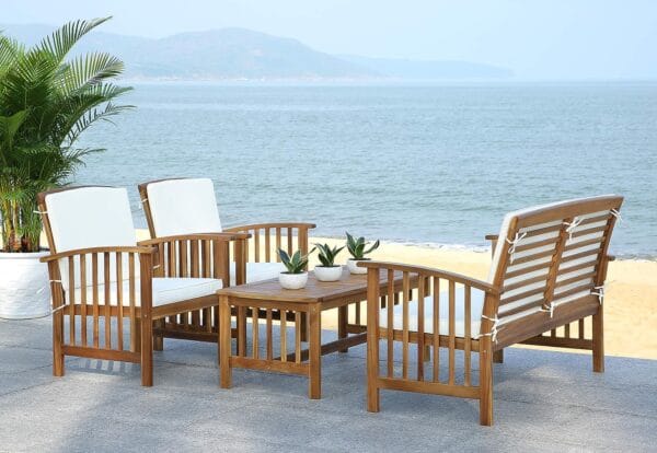 SAFAVIEH Outdoor Collection Rocklin Natural/ Beige 4-Piece Conversation Patio Set with Cushions Visit the Safavieh Store 1