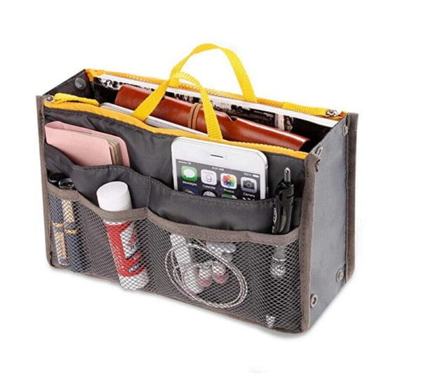 Women Multi-Pocket Travel Handbag Organizer Insert w Zipper Handles Purse Liner 27