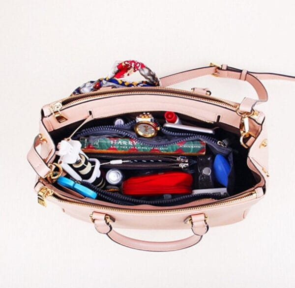 Women Multi-Pocket Travel Handbag Organizer Insert w Zipper Handles Purse Liner 36