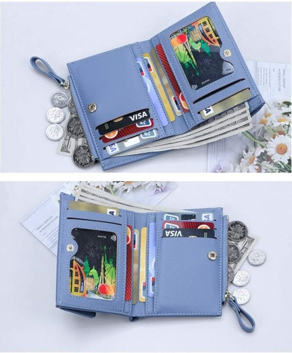Women RFID Short Wallet Lady Small Handbag Bifold Leather Wallet with ID Window 33