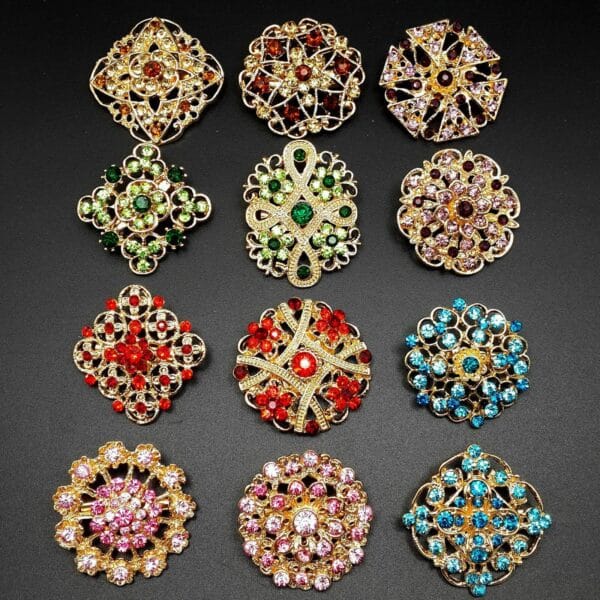 24pc Vintage Brooch Lot Mixed Alloy Rhinestone Crystal Pins Wedding Bouquet DIY 3