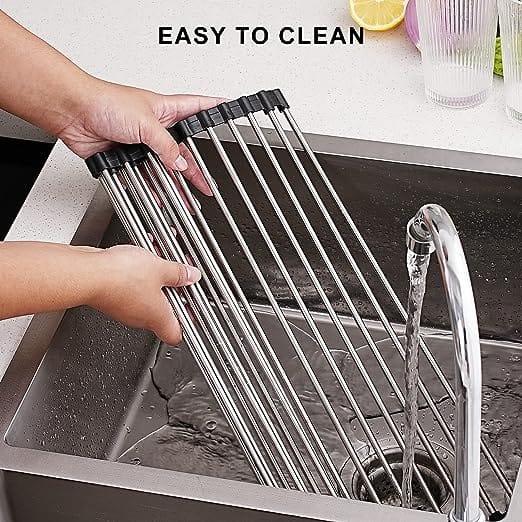 Roll Up Dish Drying Rack, Over Sink Drying Rack 304 Stainless Steel Foldable Drain Rack for Kitchen Sink Counter Utensils Vegetables and Fruits (17.5''X13.4'') 2