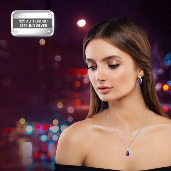Amethyst Jewelry Set Drop Earrings Pendant Necklace 925 Sterling Silver 20'' 3