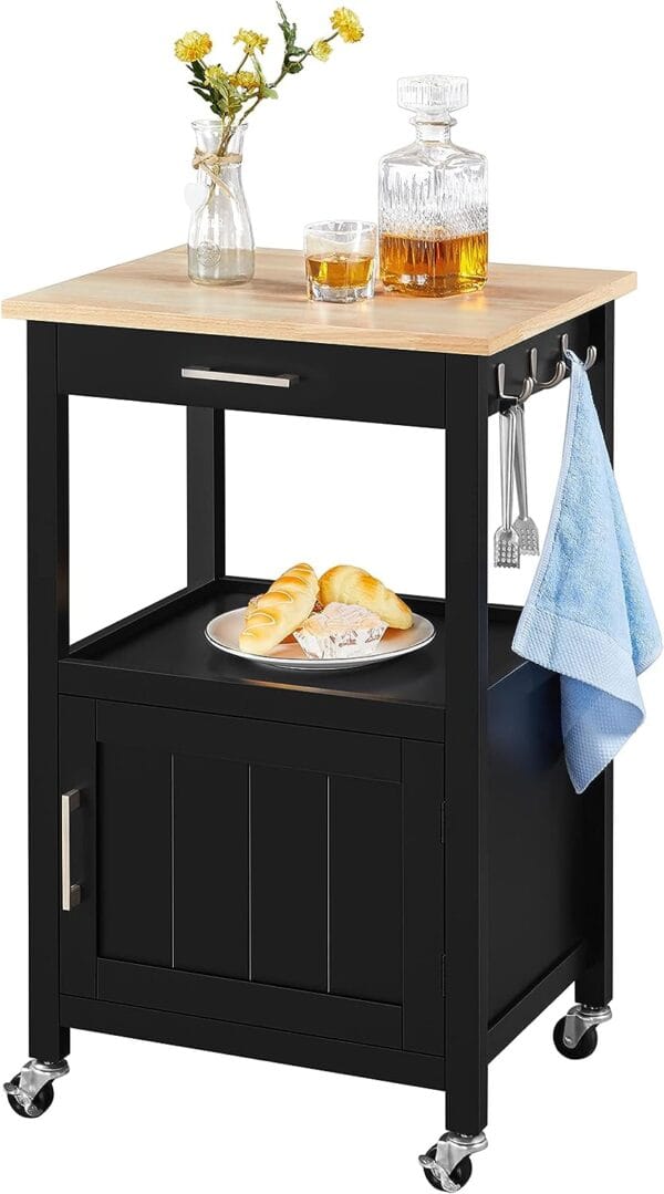 Topeakmart Kitchen Island Trolley Cart with Drawer and Storage Cabinet, Wood Top Kitchen Cart for Dining Room, 22x18x35 Inches 1