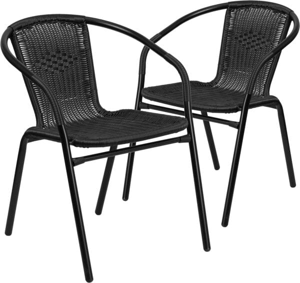 Flash Furniture Lila 2 Pack Black Rattan Indoor-Outdoor Restaurant Stack Chair 3