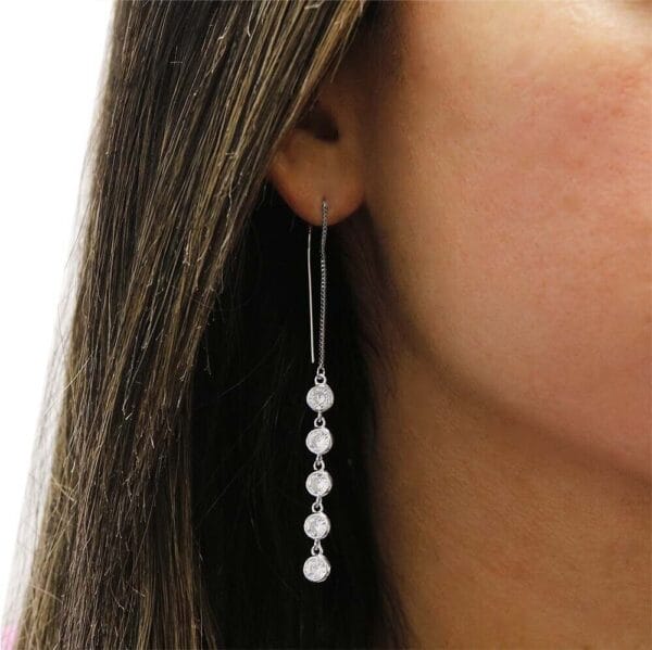 18K White gold Crystal Drop Threader Earrings Made With Swarovski Elements 3