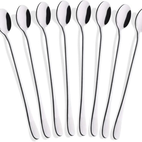 Hiware 8-Piece 9-Inch Long Handle Iced Tea Spoon, Coffee Spoon, Ice Cream Spoon, Stainless Steel Cocktail Stirring Spoons