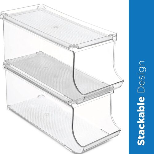 2-157.jpg et of 2 Stackable Refrigerator Organizer Bins Pop Soda Can Dispenser Beverage Holder for Fridge, Freezer, Kitchen, Countertops, Cabinets - Clear Plastic Canned Food Pantry Storage Rack Holds 9 Cans