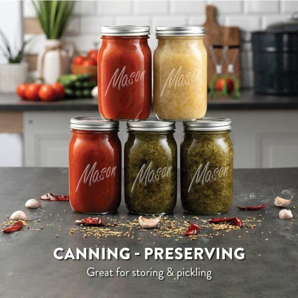 Mason Jars - Food Storage Container - 4-Pack - Airtight Container for Pickling, Canning, Candles, Home Decor, Overnight Oats, Fruit Preserves, Jam or Jelly 3