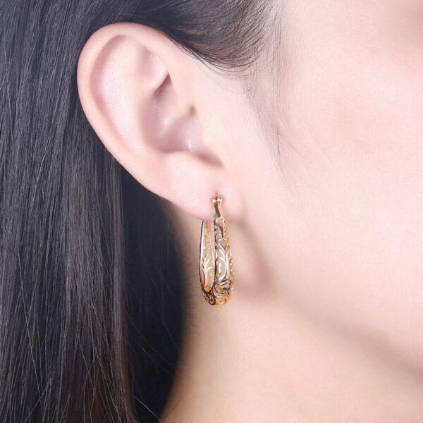 925 Sterling Silver Gold 30mm Oval Vintage Filigree Hoop Earrings For Women 3