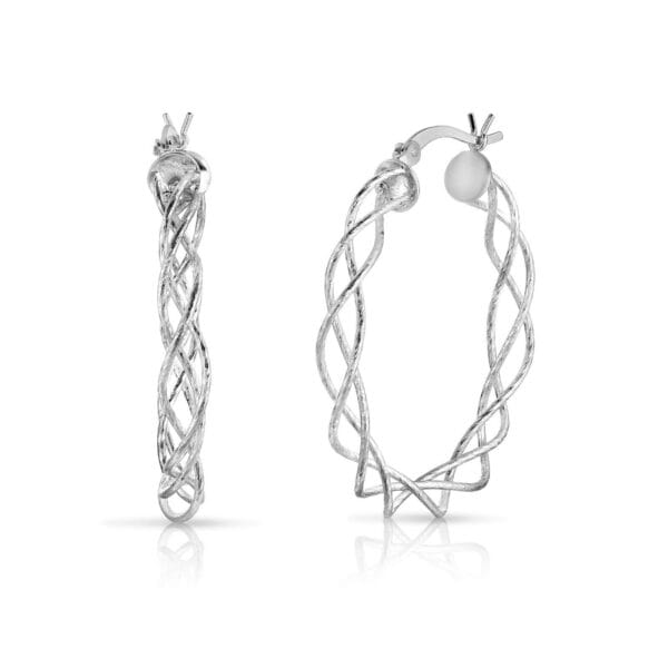 Jewelry Women Black & White Twisted Hoop 925 Sterling Silver Earrings 3