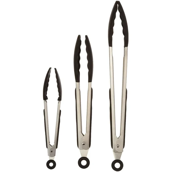 Set of 3 Heavy Duty, Non-stick, Stainless Steel Kitchen Red Tongs (7, 9, 12 Inch) for Barbeque, Cooking, Grilling Turner - A Serving Set for Your Kitchen 3