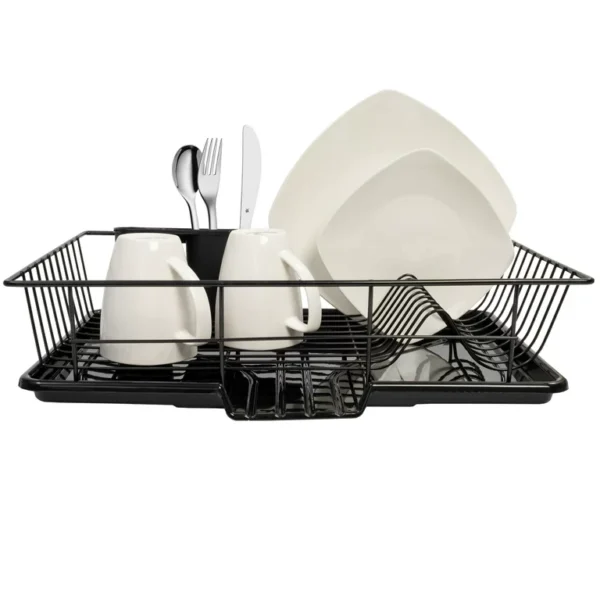 Sweet Home Collection 3-Pieces Kitchen Sink Dish Drainer Set-Black 3