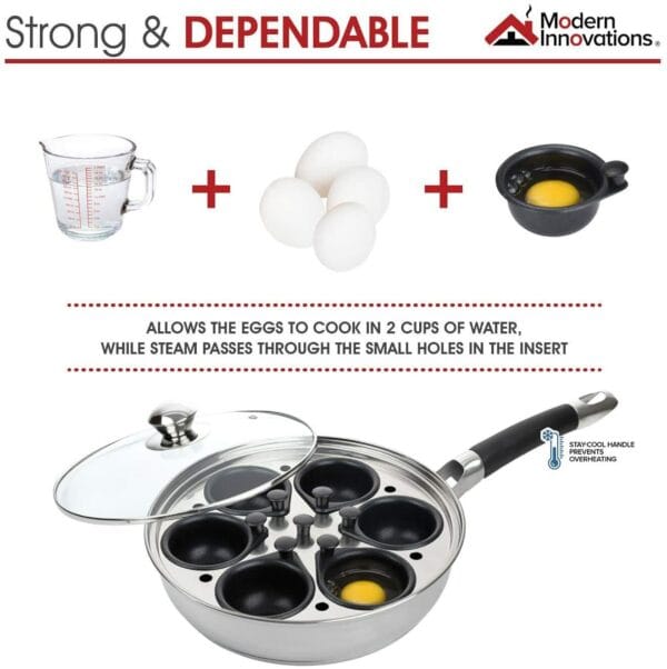 Egg Poacher Pan - Stainless Steel 6 Egg Non Stick Egg Poacher & Silicone Spatula 3