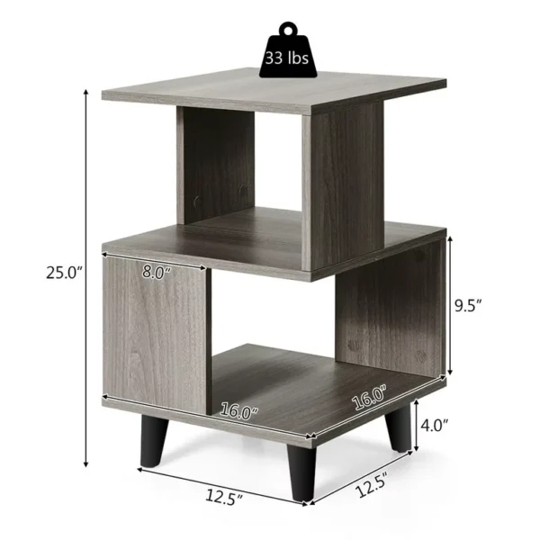 Gymax 2 PCS Nightstand Set Modern Side End Table Storage Shelf Grey 3