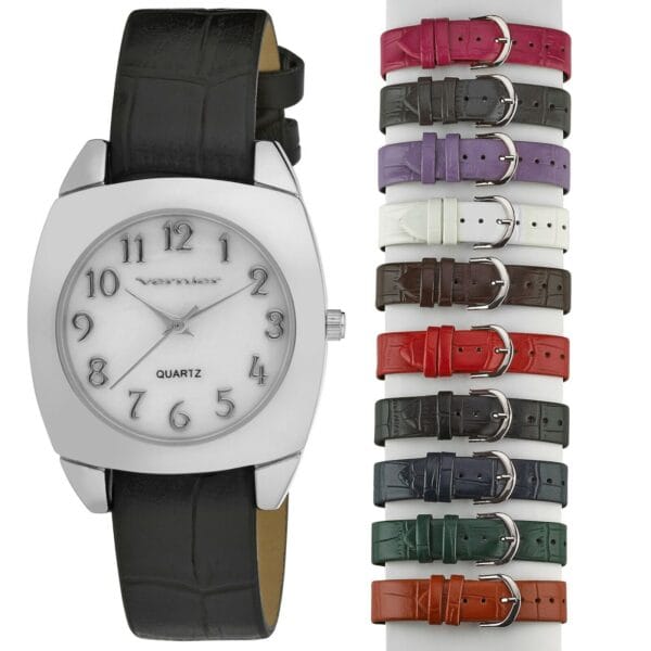 Vernier Women's 10 Strap Interchangeable Mother of Pearl Face Watch Set 3