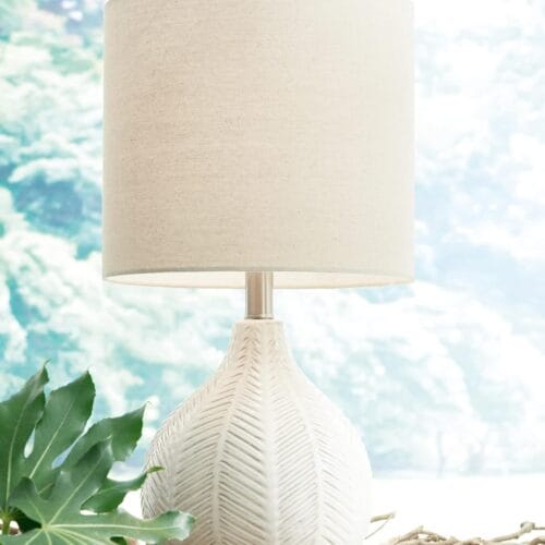 2 Signature Design by Ashley Rainermen 20" Modern Herringbone Ceramic Table Lamp, Off White