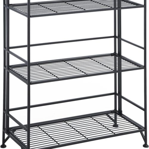 2 Convenience Concepts Designs2Go X-Tra Storage 3-Tier Wide Folding Metal Shelf, Black