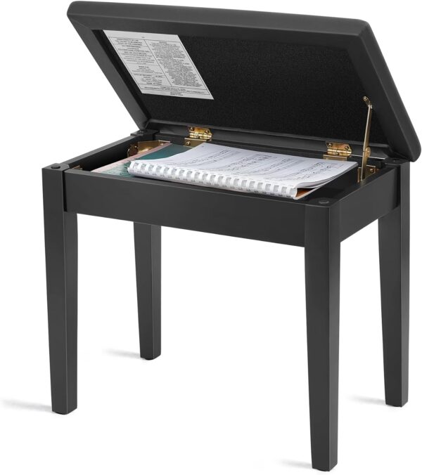 SONGMICS Piano Bench with Padded Cushion and Storage Compartment for Music Books, Vanity Stool, Tufted Wooden Piano Seat, 13.8 x 21.7 x 19.3 Inches, Black ULPB55H 3