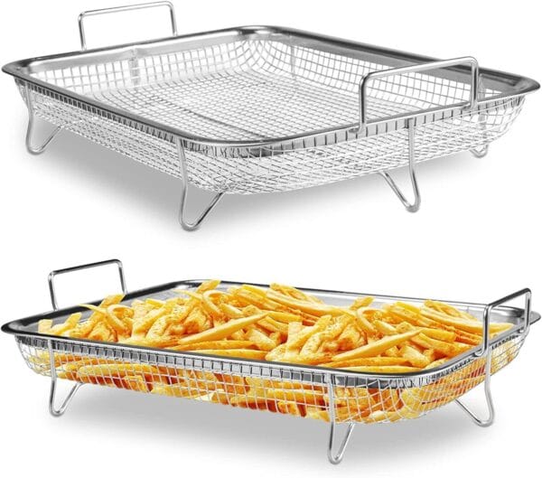 2pc Air Fryer Basket For Oven Stainless Steel Grill Basket Non-stick Mesh Basket 4