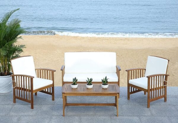 SAFAVIEH Outdoor Collection Rocklin Natural/ Beige 4-Piece Conversation Patio Set with Cushions Visit the Safavieh Store 2