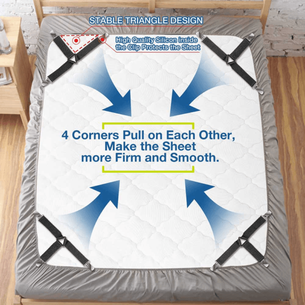 4 Bed Sheet Fasteners Adjustable Elastic Suspenders Straps Mattress Covers Clips 3