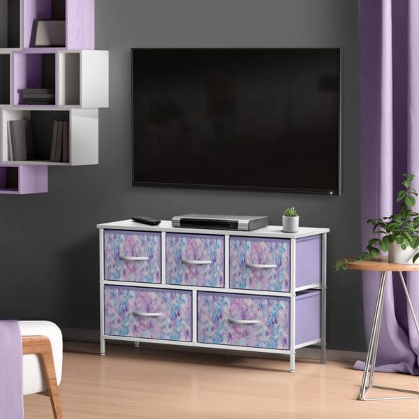 Sorbus Kids Dresser with 5 Drawers - Storage Chest Organizer Unit with Steel Frame, Wood Top, Easy Pull Fabric Bins - Long Wide TV Stand for Bedroom Furniture, Hallway, Closet & Office Organization 3