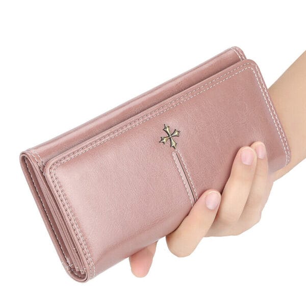 Women Lady Oil Wax Leather Clutch Wallet Long Purse Credit Card Phone Holder Bag 24