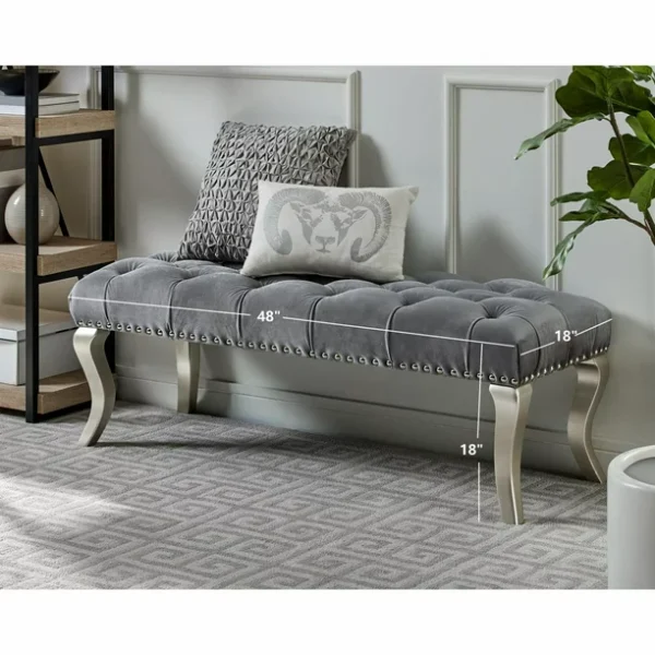Roundhill Furniture Maxem Tufted & Upholstered Bench, Gray 3