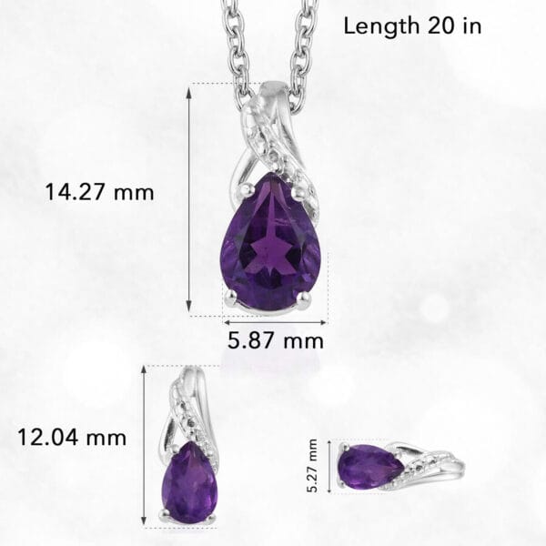 Amethyst Jewelry Set Drop Earrings Pendant Necklace 925 Sterling Silver 20'' 4