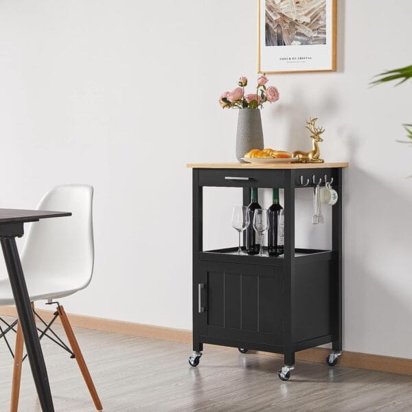 Topeakmart Kitchen Island Trolley Cart with Drawer and Storage Cabinet, Wood Top Kitchen Cart for Dining Room, 22x18x35 Inches 4