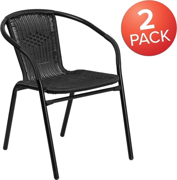 Flash Furniture Lila 2 Pack Black Rattan Indoor-Outdoor Restaurant Stack Chair 4